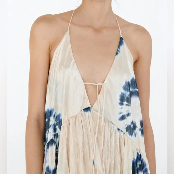 ZARA WRINKLE SATIN EFFECT MAXI LONG DRESS WHITE BLUE NWOT S - Picture 8 of 14